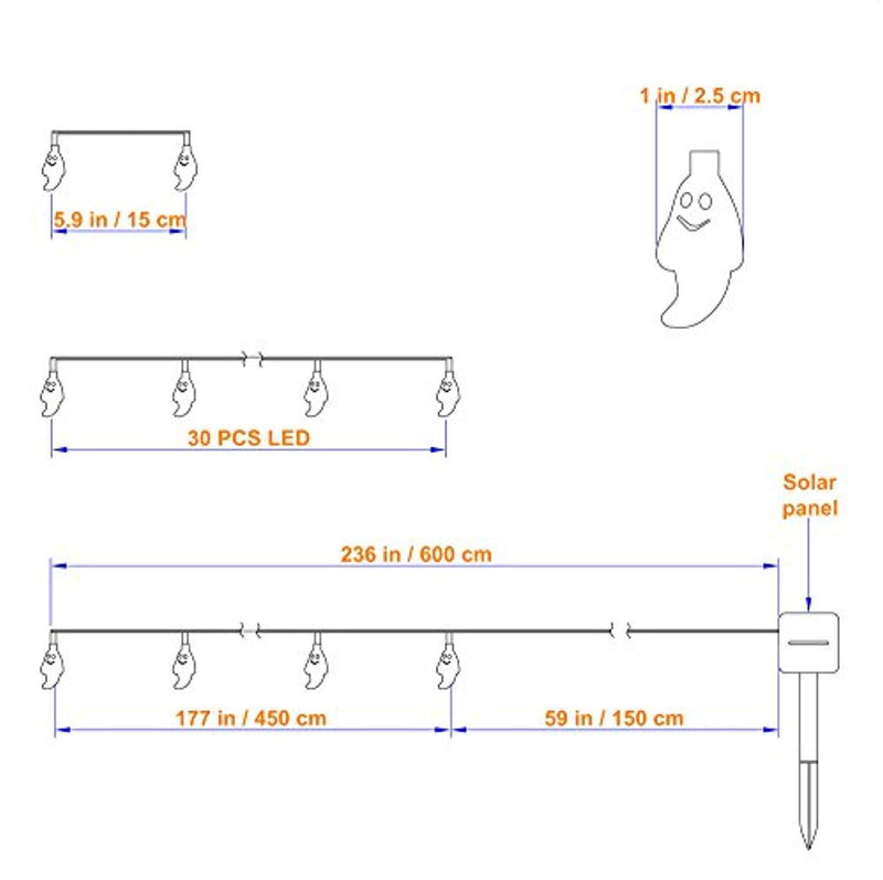 LEVIITEC Solar Halloween Decorations String Lights, 30 LED Waterproof Cute Ghost LED Holiday Lights for Outdoor Decor, 8 Modes Steady/Flickering Lights [Light Sensor] 19.7ft Blue