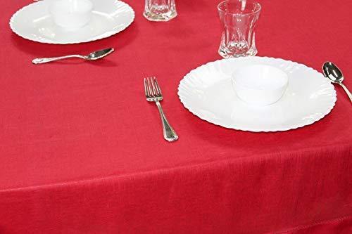 Cotton Craft 100% Linen Christmas Red Table Cloth -Size 60x120 Red Hand Crafted and Hand Stitched Table Cloth with Hemstitch detailing.