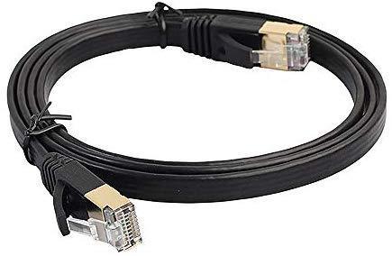 iCreatin CAT 7 Double Shielded 10 Gigabit 600MHz Ethernet Patch Cable, Gold Plated Plug STP Wires CAT7 for High Speed Computer Router Ethernet LAN Networking (7 Feet, 2 Pack-Black-Flat)