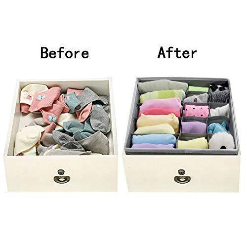 Homyfort Foldable Cloth Storage Box Closet Dresser Drawer Organizer Cube Basket Bins Containers Divider with Drawers for Underwear, Bras, Socks, Ties, Scarves, Set of 6, Grey