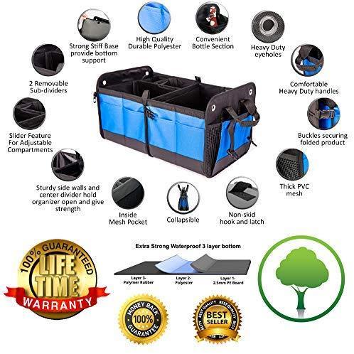 TRUNKCRATEPRO Collapsible Portable Multi Compartments Heavy Duty Non-Slip Cargo Trunk Organizer Storage, Blue