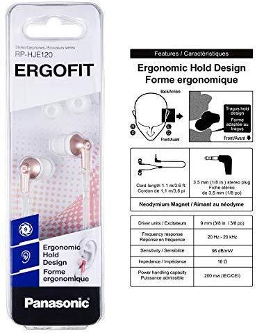 Panasonic ErgoFit In-Ear Earbud Headphones RP-HJE120-K (Black) Dynamic Crystal Clear Sound, Ergonomic Comfort-Fit