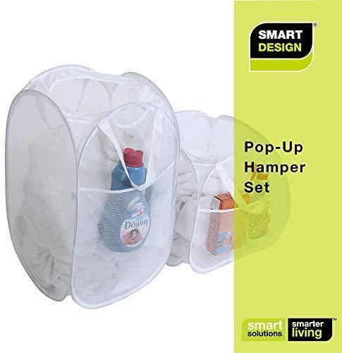 Smart Design Deluxe Mesh Pop Up Square Laundry Hamper w/ Side Pocket & Handles - VentilAir Fabric Collapsible Design - for Clothes & Laundry - Home - (Holds 2 Loads) (14 x 23 Inch) [Black]