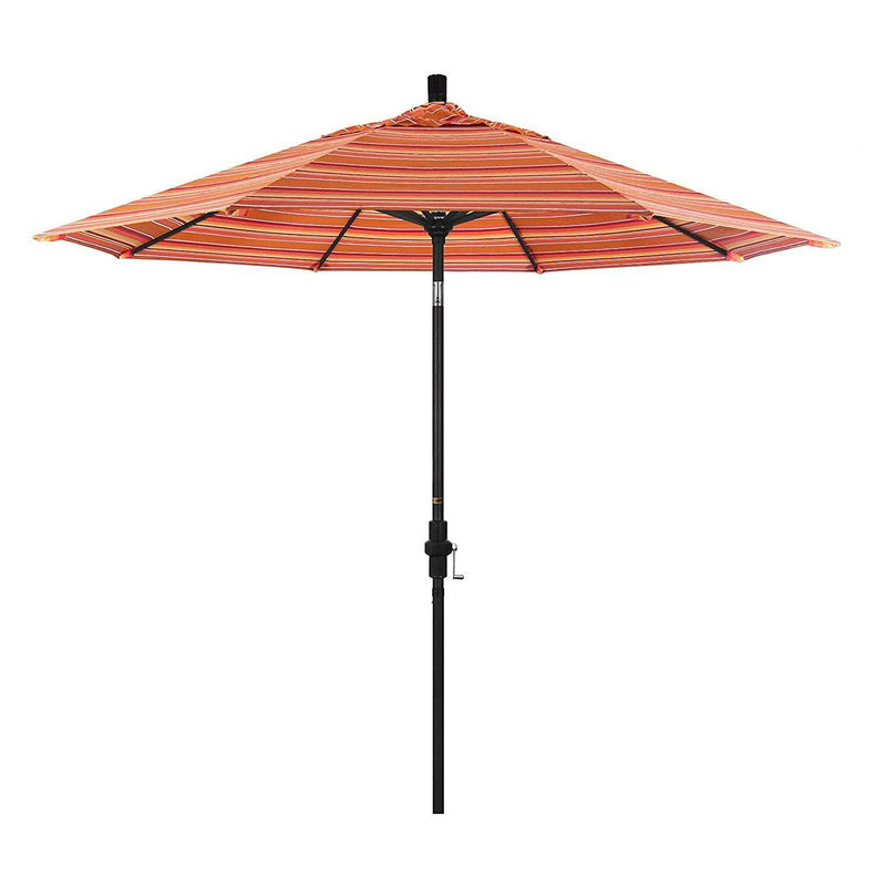 California Umbrella 9' Round Aluminum Market Umbrella, Crank Lift, Collar Tilt, White Pole, Sunbrella Pacific Blue