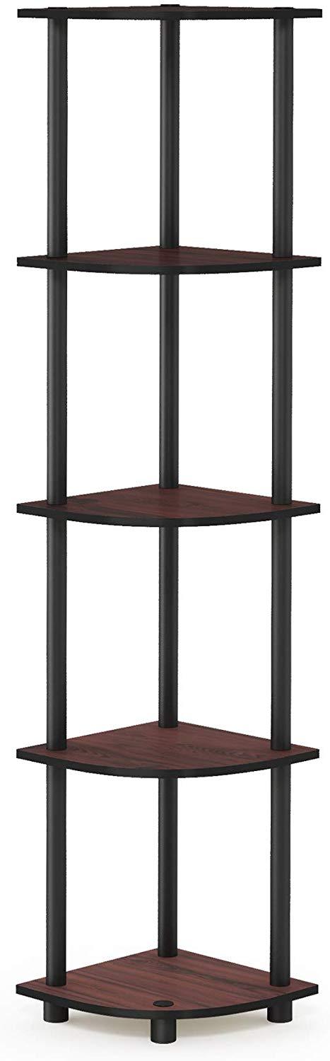 Furinno Turn-N-Tube 5 Tier Corner Display Rack Multipurpose Shelving Unit, Columbia Walnut/Black