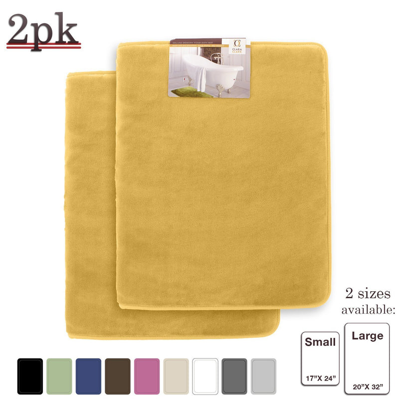Clara Clark 2-Pack Bath Mat Set – Large and Small Bathroom Rug Set, Absorbent Memory Foam Bath Rugs, Non-Slip, Thick, Cozy Velvet Microfiber Bathrug, Plush Shower, Toilet Floor Bathmats Carpet, Black