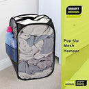 Smart Design Deluxe Mesh Pop Up Square Laundry Hamper w/ Side Pocket & Handles - VentilAir Fabric Collapsible Design - for Clothes & Laundry - Home - (Holds 2 Loads) (14 x 23 Inch) [Black]