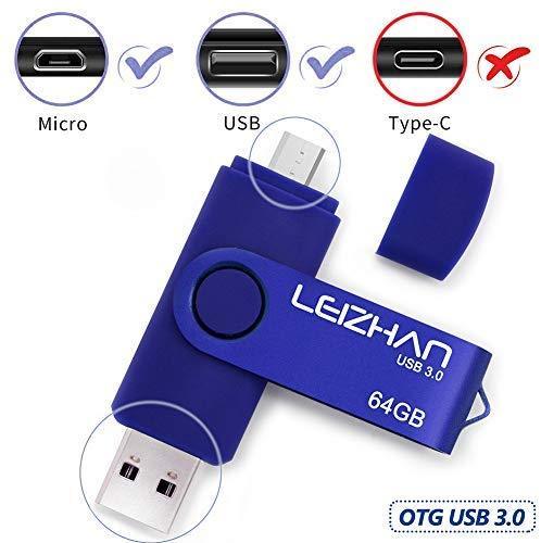 LEIZHAN OTG 32GB USB Flash Drive USB 2.0 Micro USB Pen Drive Memory Stick u Disk (Blue)