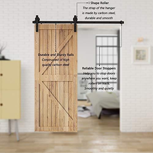 HomLux 8ft Heavy Duty Sturdy Sliding Barn Door Hardware Kit, Double Door-Smoothly and Quietly, Easy to Install and Reusable - Fit 1 3/8-1 3/4" Thickness & 24" Wide Door Panel, Black(I Shape Hanger)