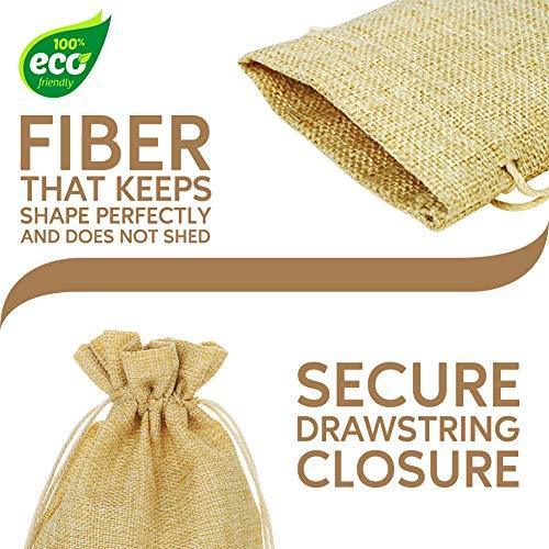 FLAIRYLAND 5" X 8" Natural Linen Burlap Bags with Jute Drawstring for GiftBags Wedding Party Favors Jewelry Pouch, ChristmasBirthday Presents, Snack Sacks and DIY Craft Arts Projects, Lot of 25