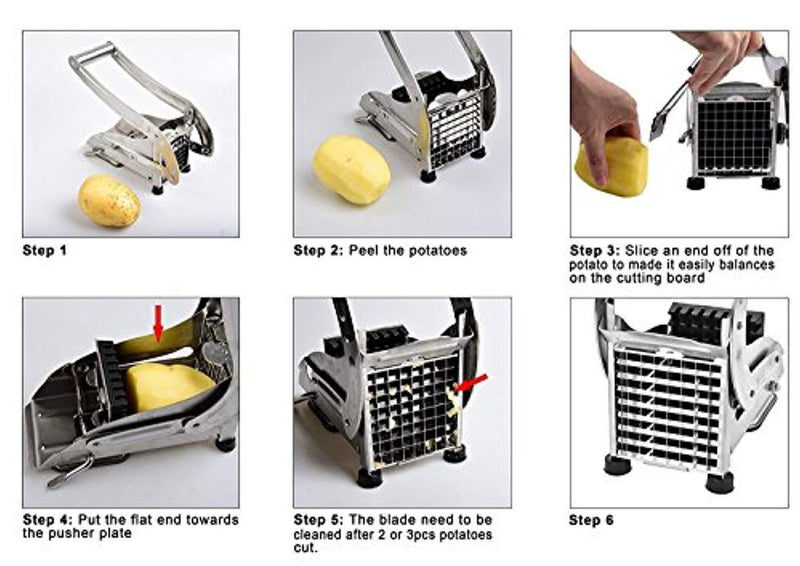 French Fry Cutter, Sopito Stainless Steel Potato Slicer Vegetables Fruit Chopper and Dicer with 2 Size Interchangeable Blades and Strong-Hold Suction Pads for Potatoes, Veggie Sticks