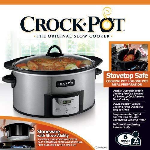 Crockpot SCCPVI600-S 6-Quart Countdown Programmable Oval Slow Cooker with Stove-Top Browning, Stainless Finish