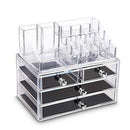 SANNO Acrylic Clear Make Up Organiser Cosmetic Storage Box Display Makeup Case, 20 Sections with 4 Drawers, Diamond Drawer Handle