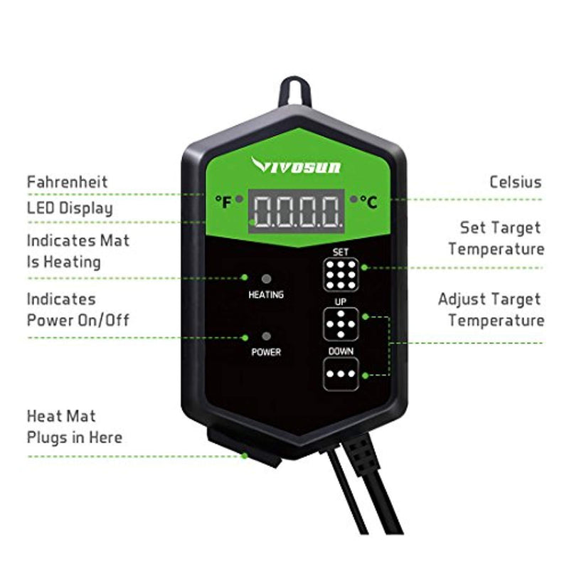 VIVOSUN 10"x20.75" Seedling Heat Mat and Digital Thermostat Combo Set MET Standard