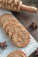 Christmas Rolling Pins with Pattern, Engraved Embossing Wooden Rolling Pin with Xmas Christmas Deer Pattern for Baking Embossed Cookies, Rolling Pin Kitchen Tool 17x2 inch (Brown)