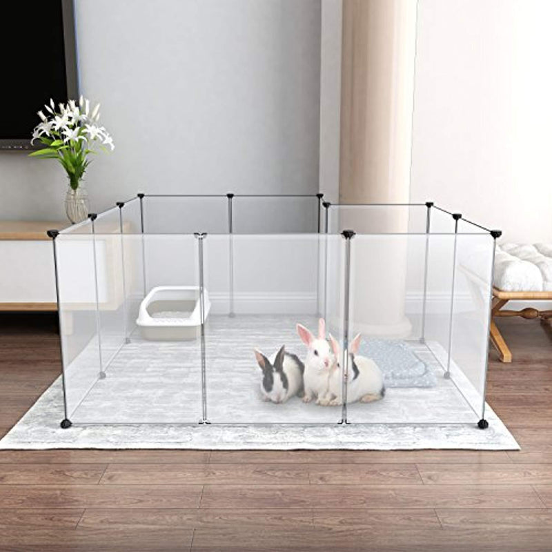 Tespo Dog Playpen, Portable Large Plastic Yard Fence Small Animals, Popup Kennel Crate Fence Tent, Transparent White 12 Panels