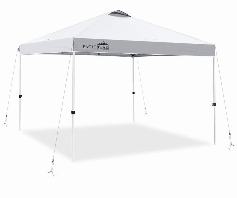 EAGLE PEAK 10’ x 10' Pop Up Canopy Tent Instant Outdoor Canopy Straight Leg Shelter with 100 Square Feet of Shade (White)