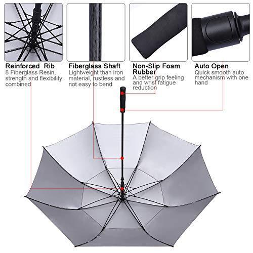 G4Free 54 62 68 inch Extra Large Windproof Golf Umbrella UV Protection Automatic Open Double Canopy Vented Sun Rain Umbrella Oversize Stick Umbrellas