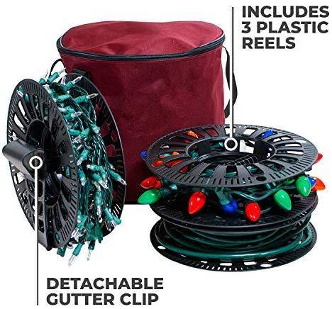 612 Vermont Christmas Light Storage Reel Holder with Installation Clip, Polyester Zip up Bag, Organizes up to 150 Foot of Mini Lights