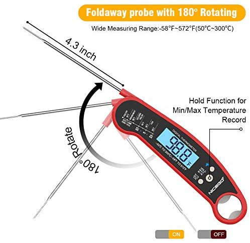 A ALPS Digital Instant Read Meat Thermometer with Probe Fast Waterproof Thermometer with Back light and Calibration. Digital Food Thermometer for Cooking, Kitchen