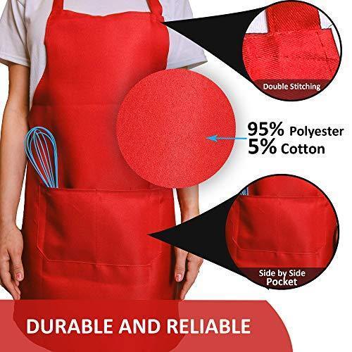 CHEFLUX [12pk] Premium Professional Red Restaurant Aprons with 2 Large Pockets [Bulk] Chef Cooking Bib Apron for Kitchen Waitress [Unisex] Men Women [53 g Lightweight] BBQ Painting Stylist Artist