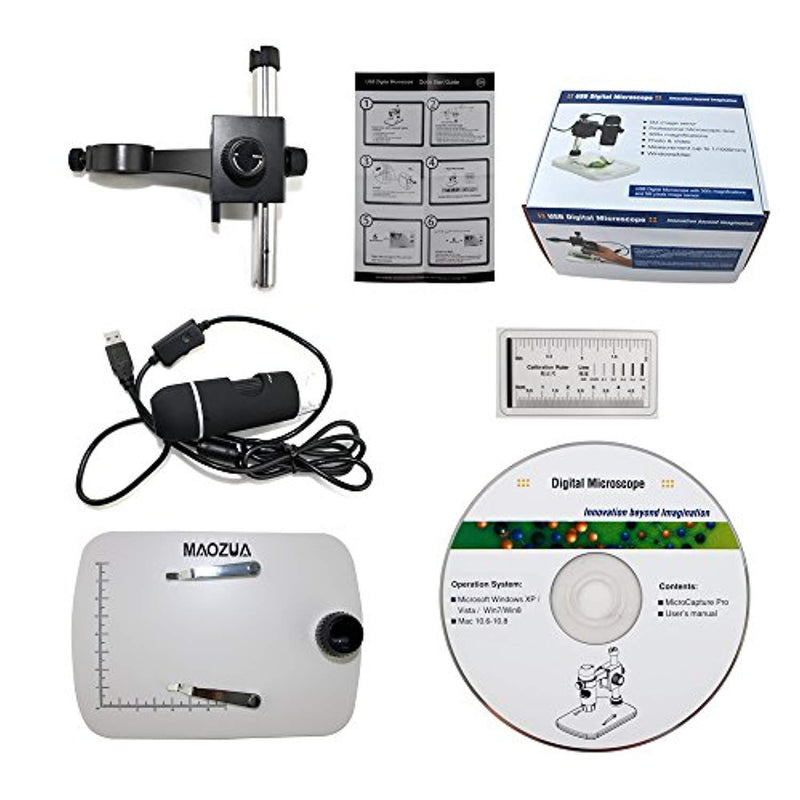 MAOZUA 5MP USB Microscope 20x-300x Magnifier Video Microscope with Professional Base Stand Support Windows XP Vista Win7 Win8 Win10 Mac
