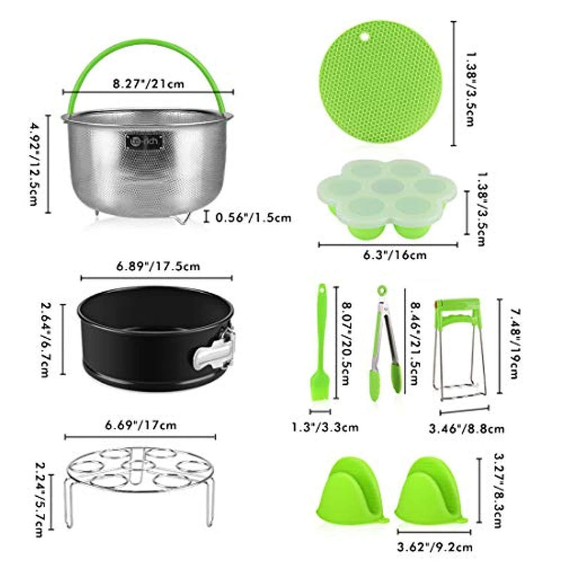 Pressure Cooker Accessories, Fit IP Insta Pot Instapot 6, 8 Quart - Stainless Steel Steamer Basket/Springform Cake Pan/Egg Rack/Silicone Pot Holder - 10 Pcs Accessory Set Compatible with Instant Pot by Te-Rich