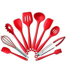 10Pcs/set Silicone Heat Resistant Kitchen Cooking Utensils Non-Stick Baking Tool tongs ladle gadget by BonBon (Red)