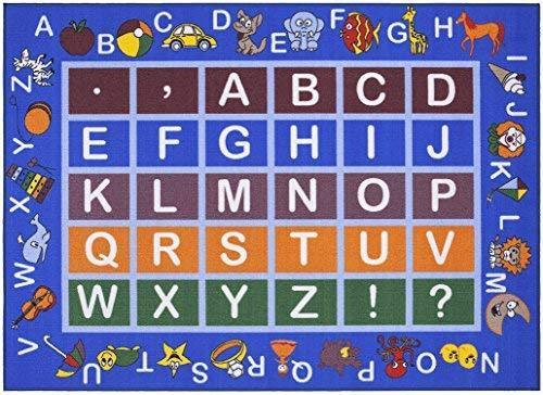 Ottomanson Jenny Collection Light Blue Frame with Multi Colors Kids Children's Educational Alphabet (Non-Slip) Area Rug, Blue, 8'2" x 9'10"