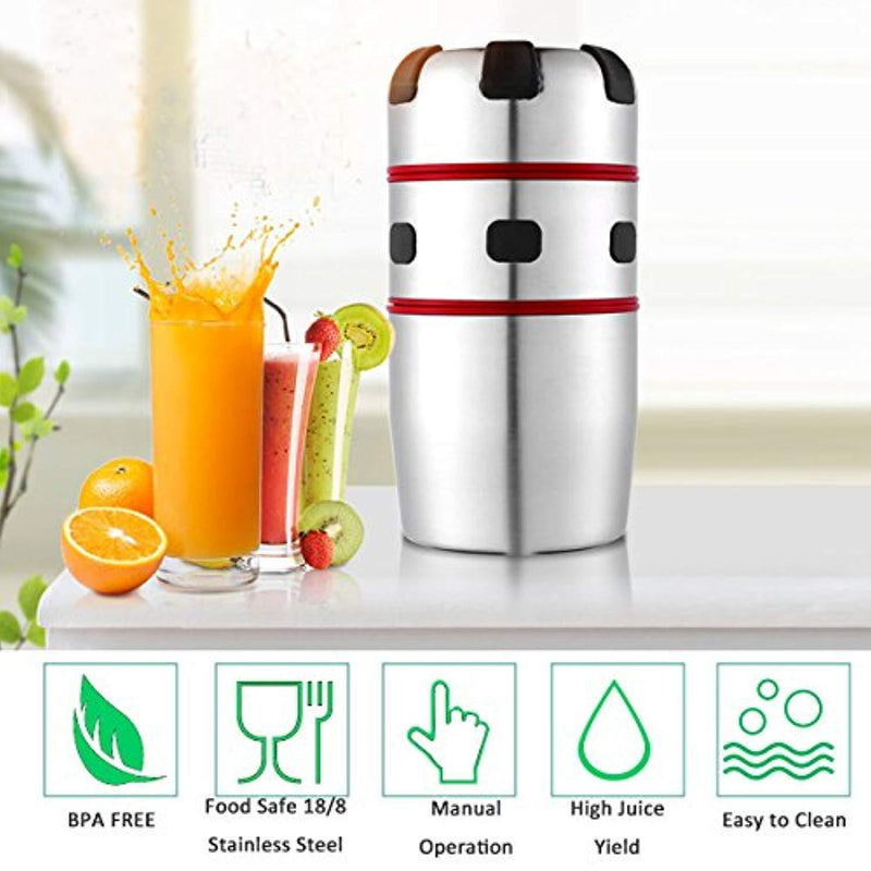 Citrus Juicer, Lukasa Manual Juicer Portable Stainless Steel Hand Orange Juicer Lid Rotation Squeezer for Oranges, Lemons, Tangerines, Grapefruits and Other Fruits