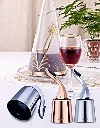 OHMAXHO Wine bottle Stopper with Stainless Steel, Wine Preserver, Decorative Wine Saver Vacuum Plug with Silicone, Expanding Beverage Bottle Stopper, Reusable Wine Cork Keeps Wine Fresh (Rose Gold)