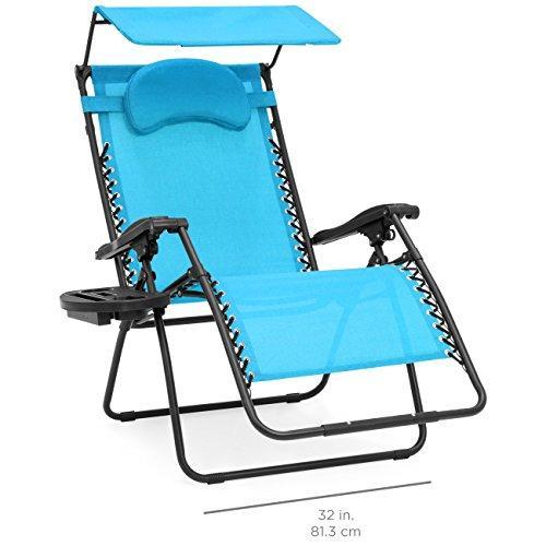 Best Choice Products Oversized Zero Gravity Reclining Lounge Patio Chair w/Folding Canopy Shade and Cup Holder - Navy