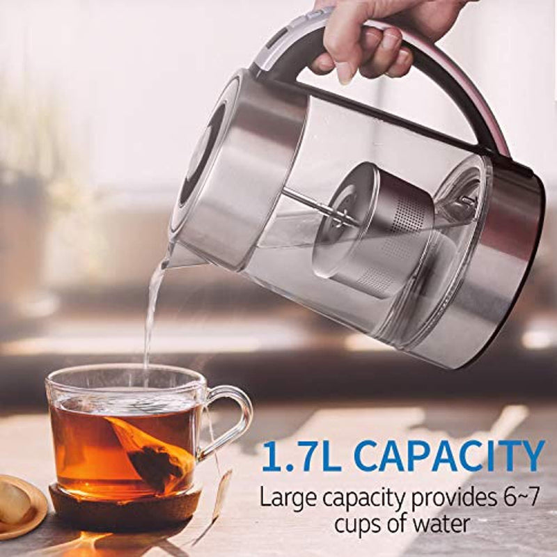 CISNO 2 in 1 Electric Tea Kettle With Infuser, Glass and Stainless Steel Body with Variable Temperature Control, Cordless, 1500W 1.7L (BPA-Free) Perfect for Loose Leaf Tea, Blooming Tea