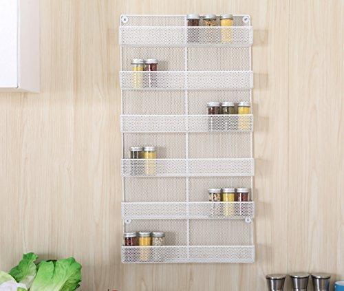 TQVAI 5 Tier Wall Mount Spice Rack Organizer Kitchen Spice Storage Shelf - Made of Sturdy Punching Net, White