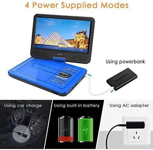 WONNIE 12.5 Inch Portable DVD Player with 4 Hour Rechargeable Battery,10.5" Swivel Screen, USB/SD Slot (BLUE)