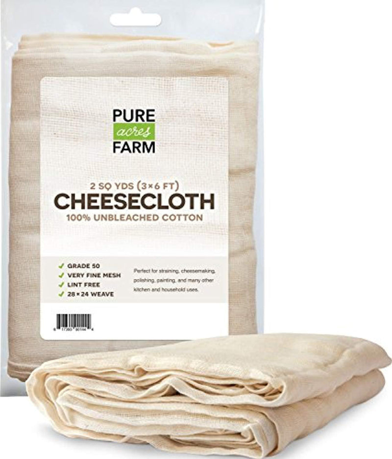 Pure Grade 50 100% Unbleached Cotton Cheesecloth Strain, 2 Yards (18 Sq Feet)