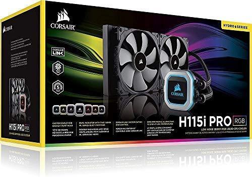 CORSAIR HYDRO Series H115i PRO RGB AIO Liquid CPU Cooler,280mm, Dual ML140 PWM Fans, Intel 115x/2066, AMD AM4