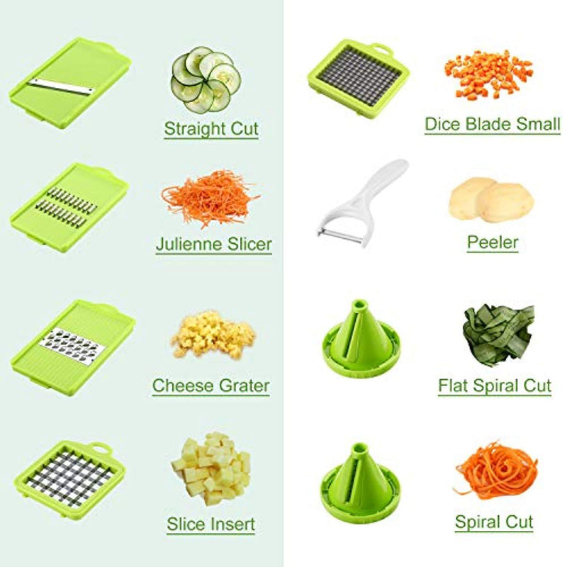 Vegetable Chopper Mandoline Slicer Dicer Cutter Peeler 13 In 1 Pro Manual Veggie Fruits Cheese Julienne Grater Squeezer Set 8 Blades With Cleaning Tool Hand Protector Container For Kitchen