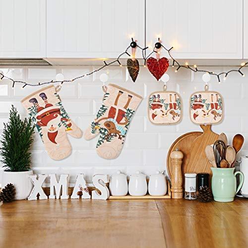 KeShi Kitchen Oven Mitts Set, Oven Mitts and Pot Holders, Heat Resistant with Quilted Cotton Lining, Non-Slip Surface 4 Pieces for Cooking, Baking, Grilling, Barbecue (Gray)