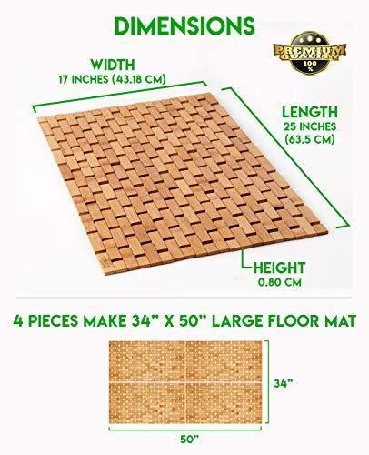 Office Marshal Natural Bamboo Wood Bath Mat: Wooden Door Mat/Kitchen Floor Rug - Bathroom Shower and Tub Mats