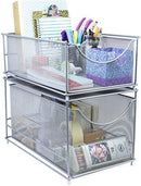 Sorbus Cabinet Organizer Drawer with Cover—Mesh Storage Organizer w/ Pull Out Drawers—Stackable, Ideal for Countertop, Cabinet, Pantry, Under the Sink, Desktop and More (Silver Bottom Drawer)