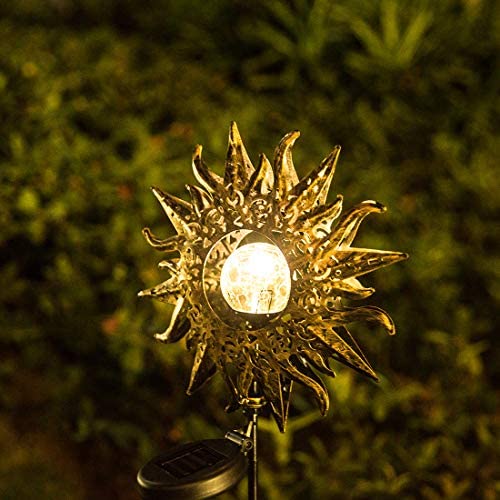 ATHLERIA Garden Solar Lights Outdoor, Sun Decor, Crackle Glass Ball Waterproof Metal Decorative Stakes Lights for Lawn,Patio,Pathway,Yard (Sun)