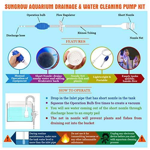 SunGrow Aquarium Gravel Cleaner Kit with Priming Bulb, 2 Minutes to Assemble, BPA Free, Easy-to-Use, Perfect for Small Fish Tanks, No Mess and Spillage During Water Maintenance