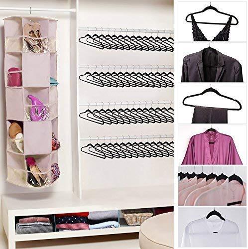 VEEYOO Premium Velvet Suit Hangers - Heavy Duty, Ultra Thin, Non Slip & Space Saving Clothes Hangers 360 Degree Chrome Swivel Hook Velvet Hangers for Coat Suit Shirt Dress Pants (Set of 50 PCS, Black)