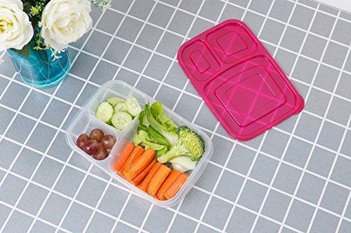 Bento Lunch Boxes, 3-Compartment Meal Prep Containers with Lids, Food Storage Containers, 7 Pack BPA Free Food Lunch box, LeakProof, Reusable, Stackable, Microwave, Freezer and Dishwasher Safe