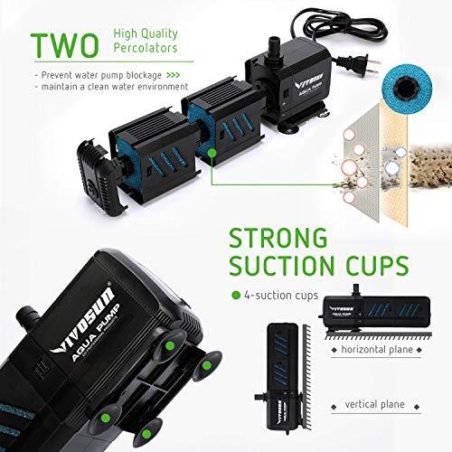 VIVOSUN 800GPH Submersible Pump(3000L/H, 24W), Ultra Quiet Water Pump with 10ft High Lift, Fountain Pump with 5ft Power Cord, 3 Nozzles for Fish Tank, Pond, Aquarium, Statuary, Hydroponics