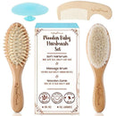 4 Piece Wooden Baby Hair Brush and Comb Set - Natural Soft Goat Bristles | Wood Bristles for Massage | Helps To Prevent or Cradle Cap - for Newborns and Toddlers | Perfect Baby Shower & Registry Gift