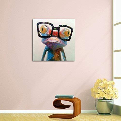 Muzagroo Art Oil Painting Modern Art Happy Frog Painted by Hand on Canvas Stretched Ready to Hang Wall Art(24x24in)