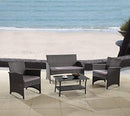 Modern Outdoor Garden, Patio 4 Piece Seat - Gray, Espresso Wicker Sofa Furniture Set (Grey)