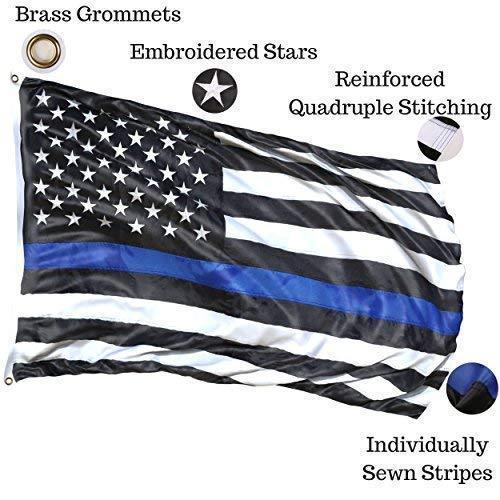 Thin Blue Line Flag: 100% US Made 4x6 ft with Embroidered Stars - Sewn Stripes - Brass Grommets - UV Protection - Black White and Blue American Police Flag Honoring Law Enforcement Officers